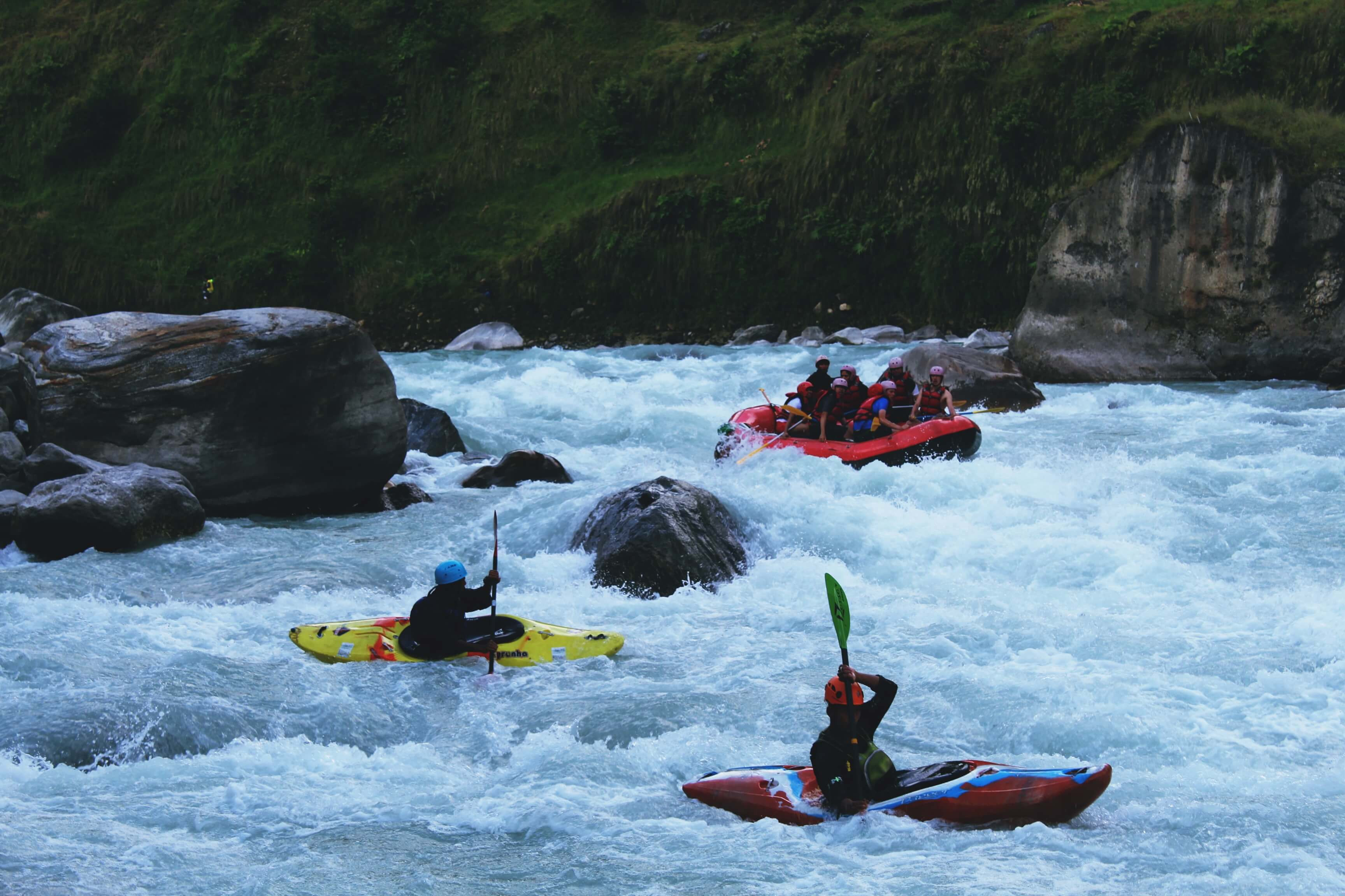 Tourist Enjoying a rafting adventure in Kaligandaki river Nepal
